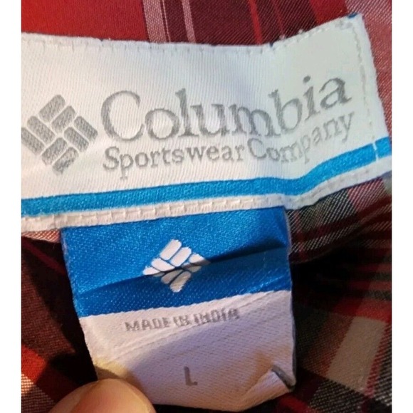 COLUMBIA Men's Size L Button Down Long Sleeve Red Plaid Shirt - Picture 6 of 6